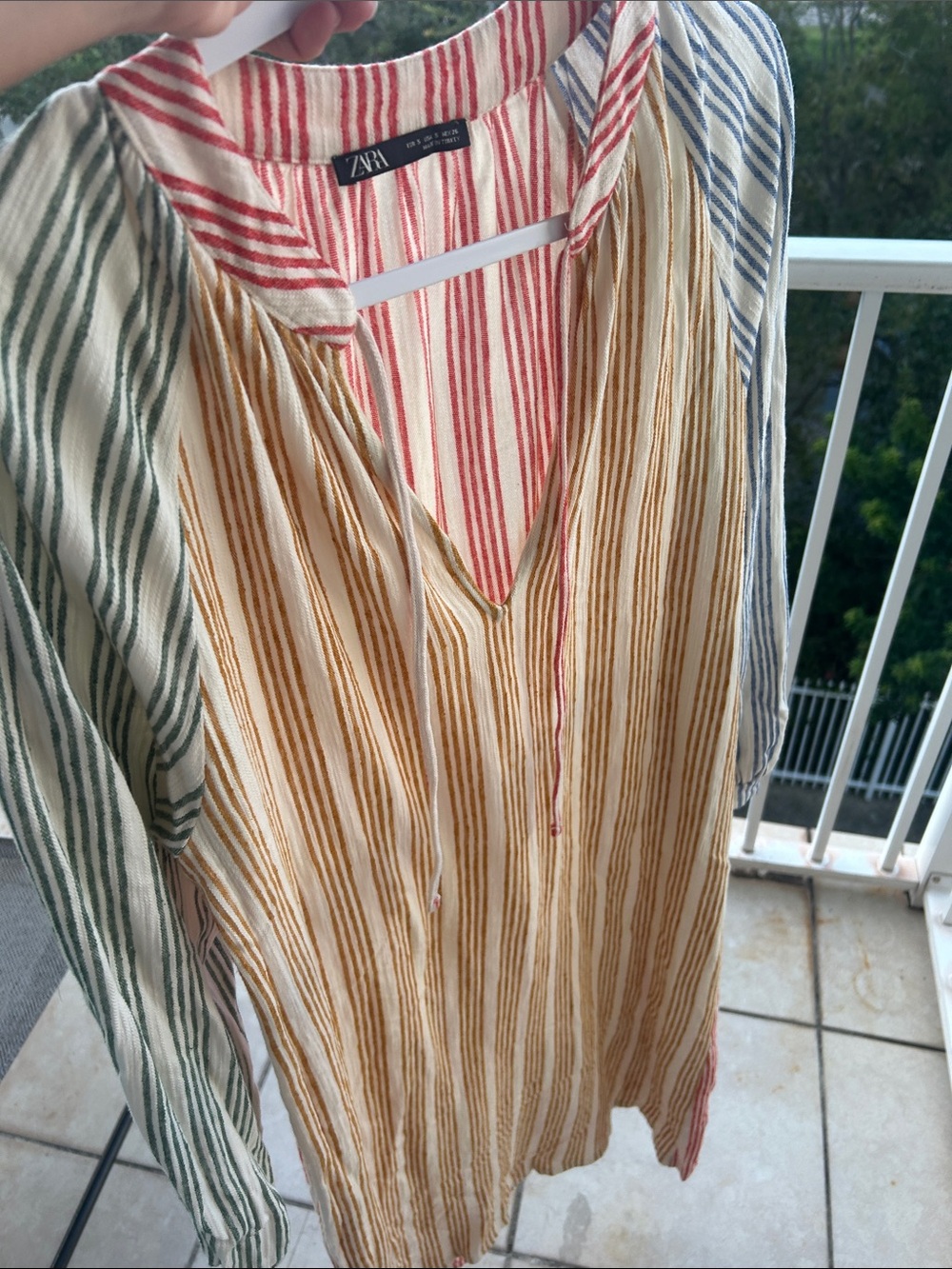 Zara Multicolor Striped V-Neck Tunic — Cream, Mustard, Green, Blue, Red